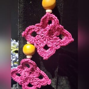 Pink Crochet Earrings With Beads